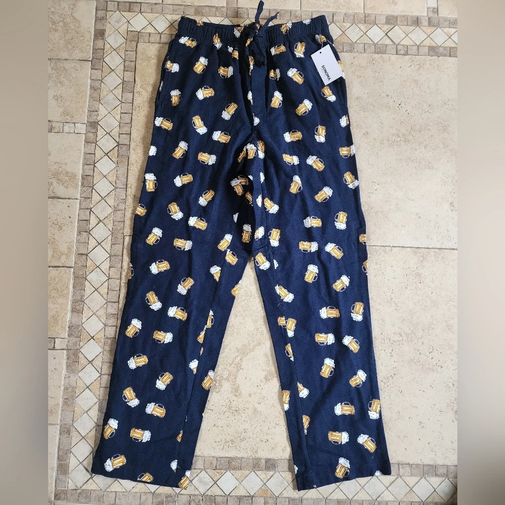 Sonoma Navy Fleece Lounge Pants with Beer Mug Print